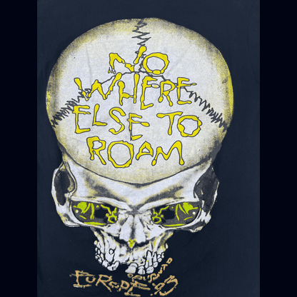 Front detail of skull image view of the Vintage Metallica Nowhere Else To Roam