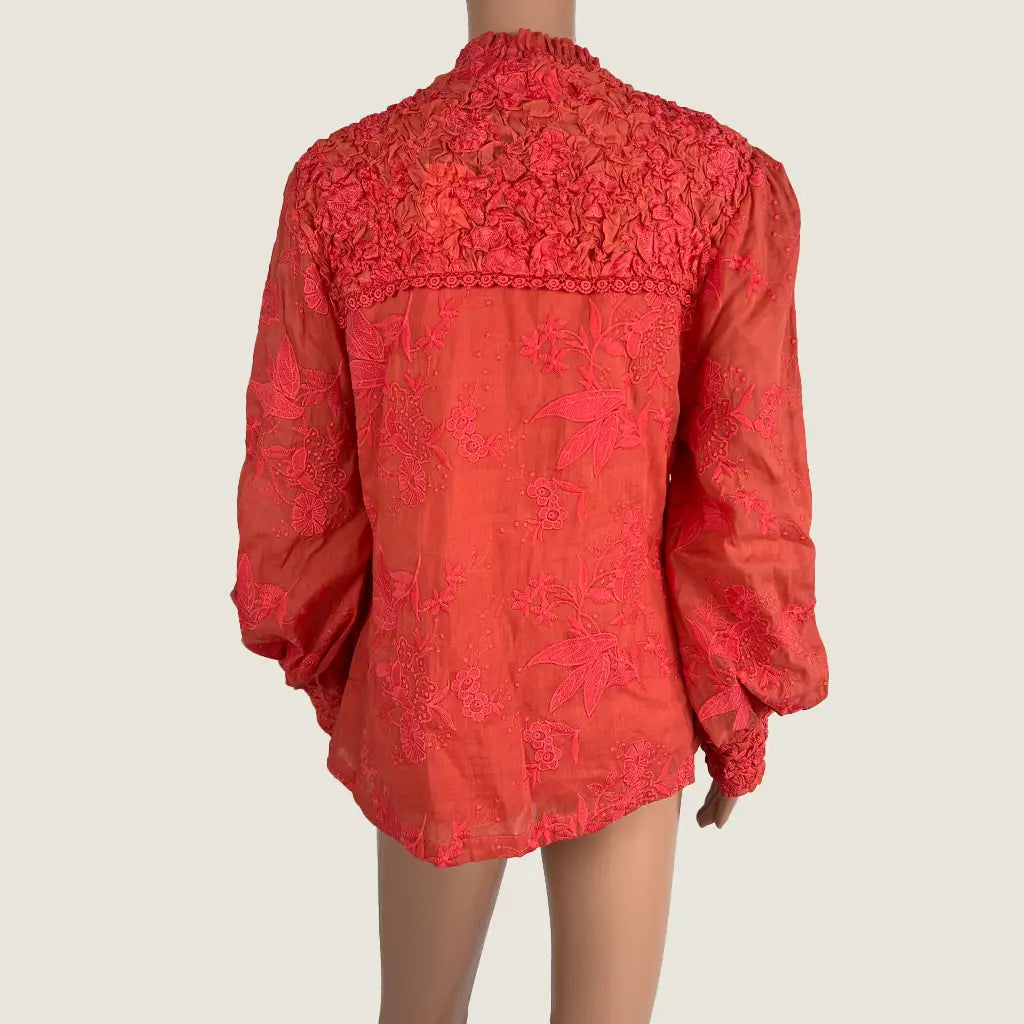 Back View of the Ministry of Style Red Long Sleeve Daphne Blouse