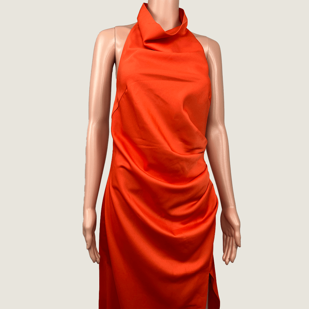 Misha Orange Backless Maxi Dress Front Detail
