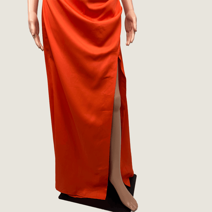 Misha Orange Backless Maxi Dress Slit Detail