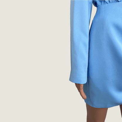 Misha Azera Mini Blue Bell Dress Side Sleeve Detail