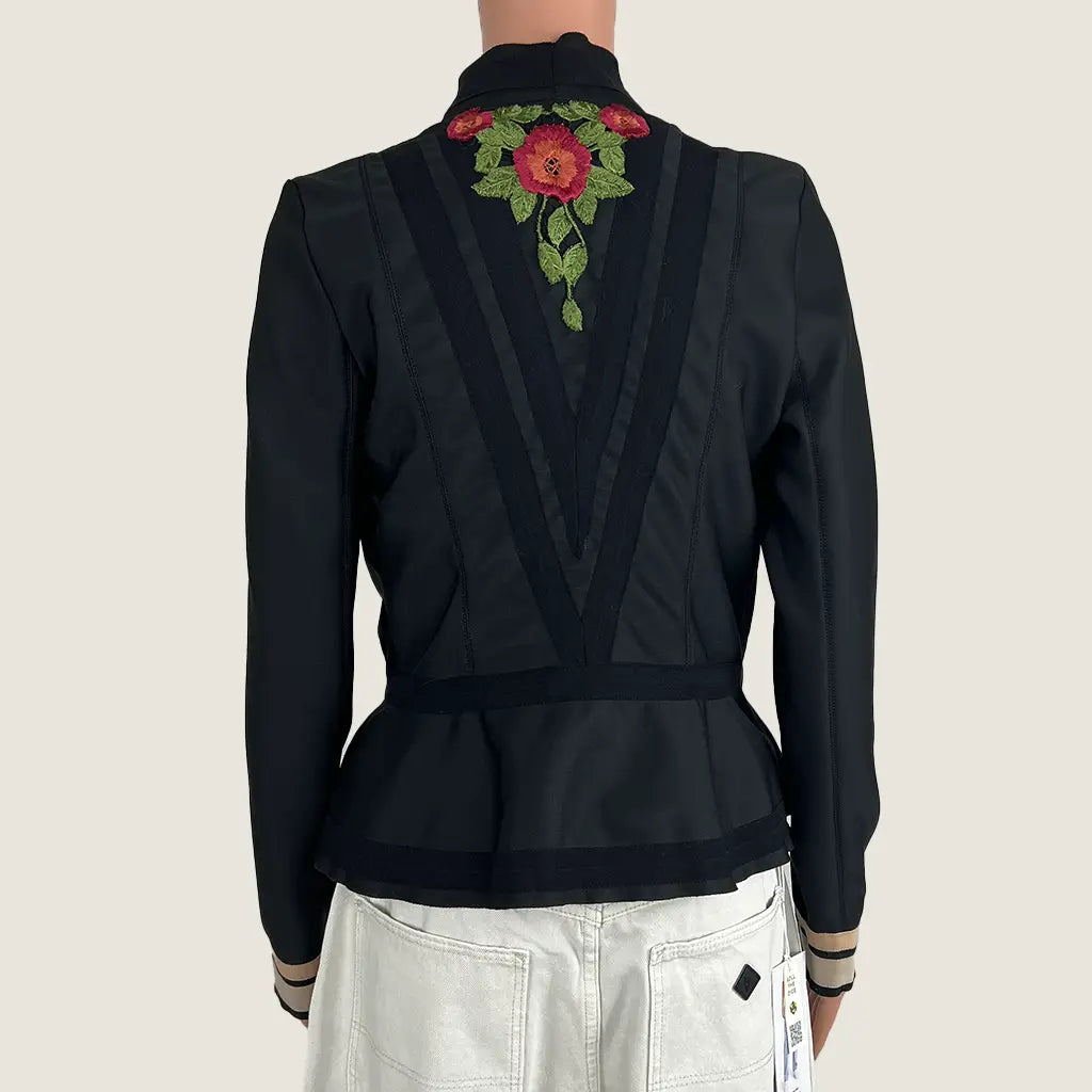 Back view of the Miss Mano Black Embroidered Floral 