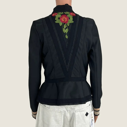 Back view of the Miss Mano Black Embroidered Floral 