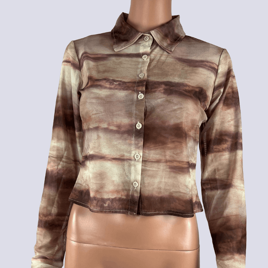 Front view of the Motel sheer shirt