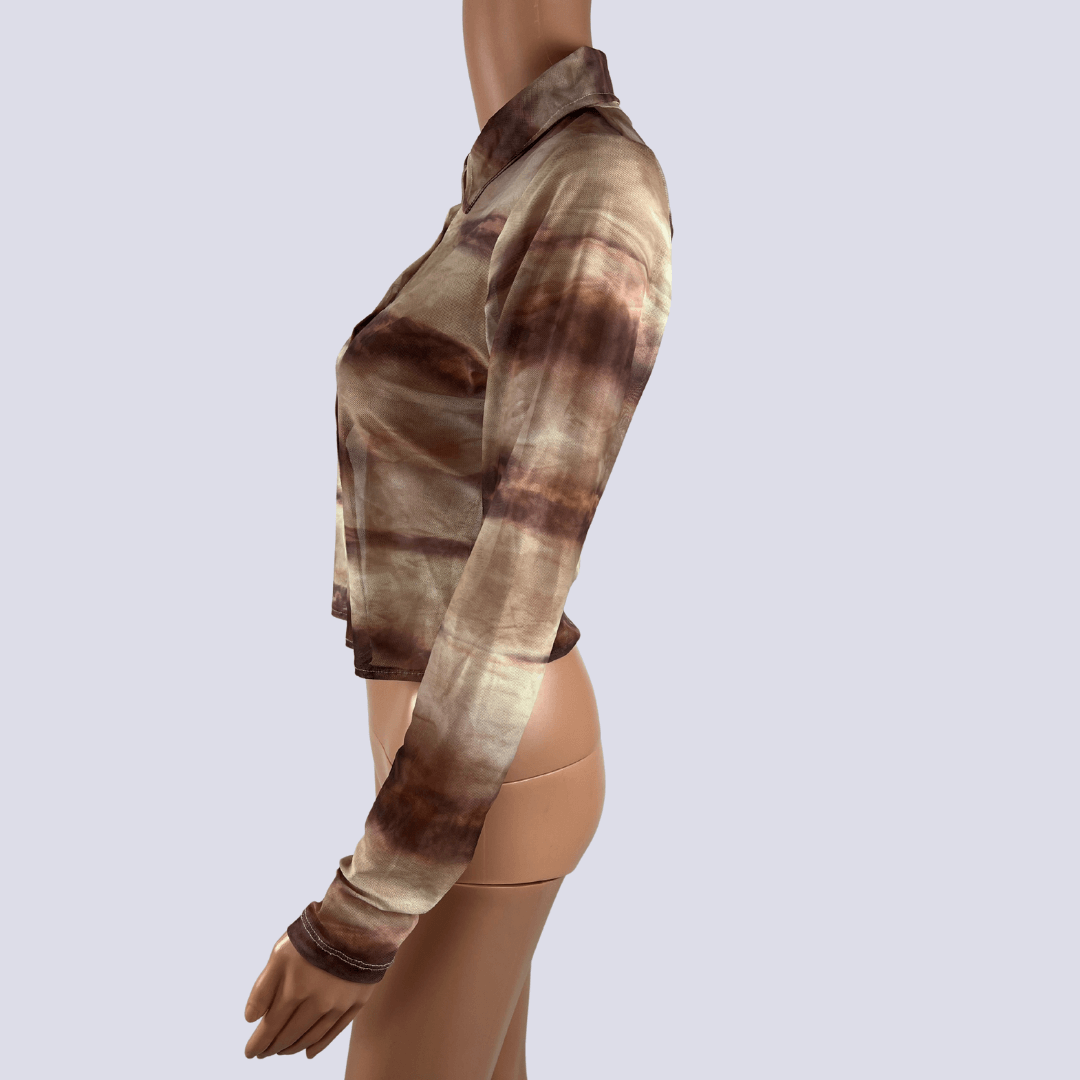 Side view of the Motel sheer shirt