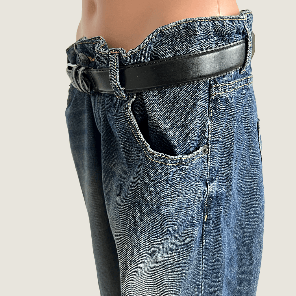 Side Detail view of the Motel Low Rise Parallel Leg Jeans