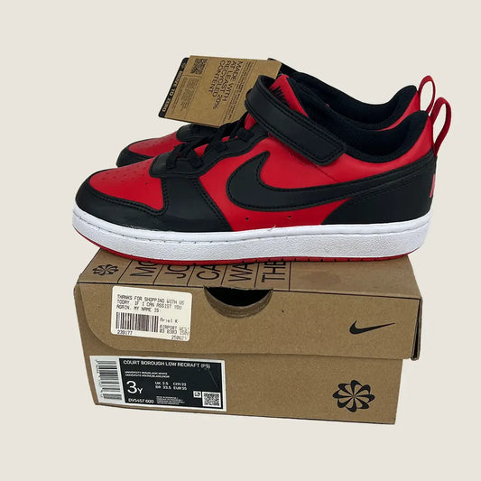 Side View of the Nike Court Borough Low Recraft PS Kids Casual Shoes Red/Black