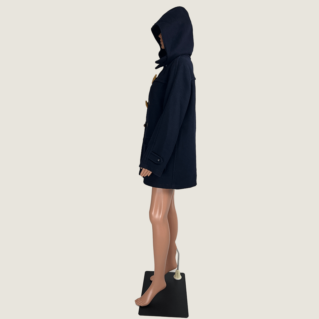 Side view of the Norwellan Bluey Junior Showerproof Dark Blue Duffel Coat