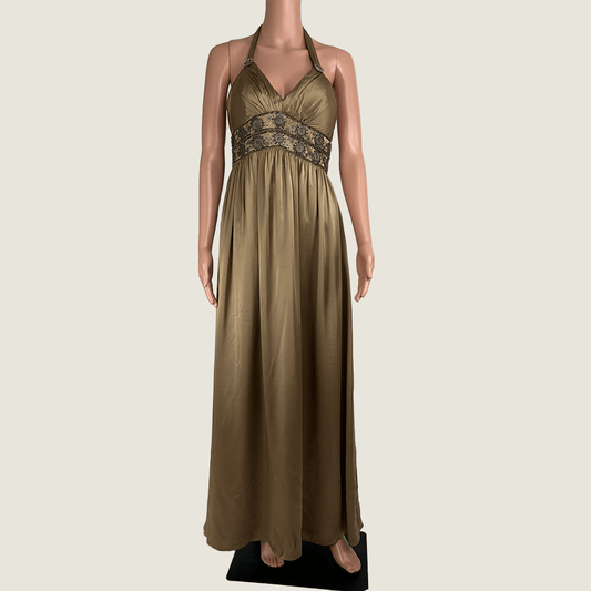 Oc by Oc  Evening Maxi Halter Silk Dress Front