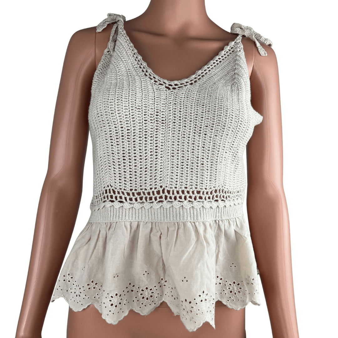 Front view of the Only Life Women's Cream Crochet Cami