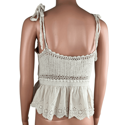 Front view of the Only Life Women's Cream Crochet Cami