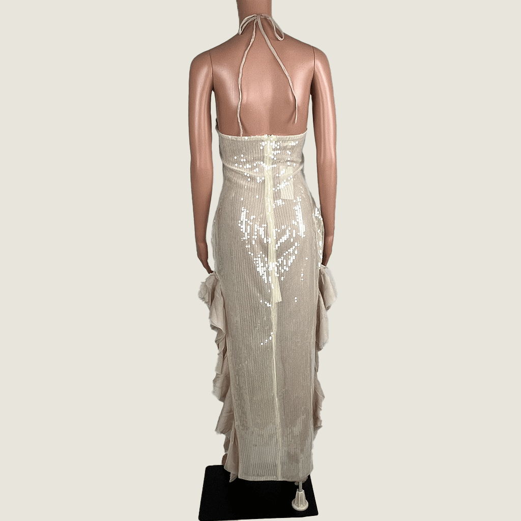 Back View of the Ooh The Label Saturn evening Nude Sequin Gown