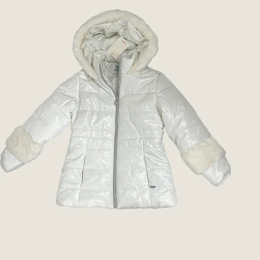 Front View of the Original Marines Girls Puffer White With Faux Trim