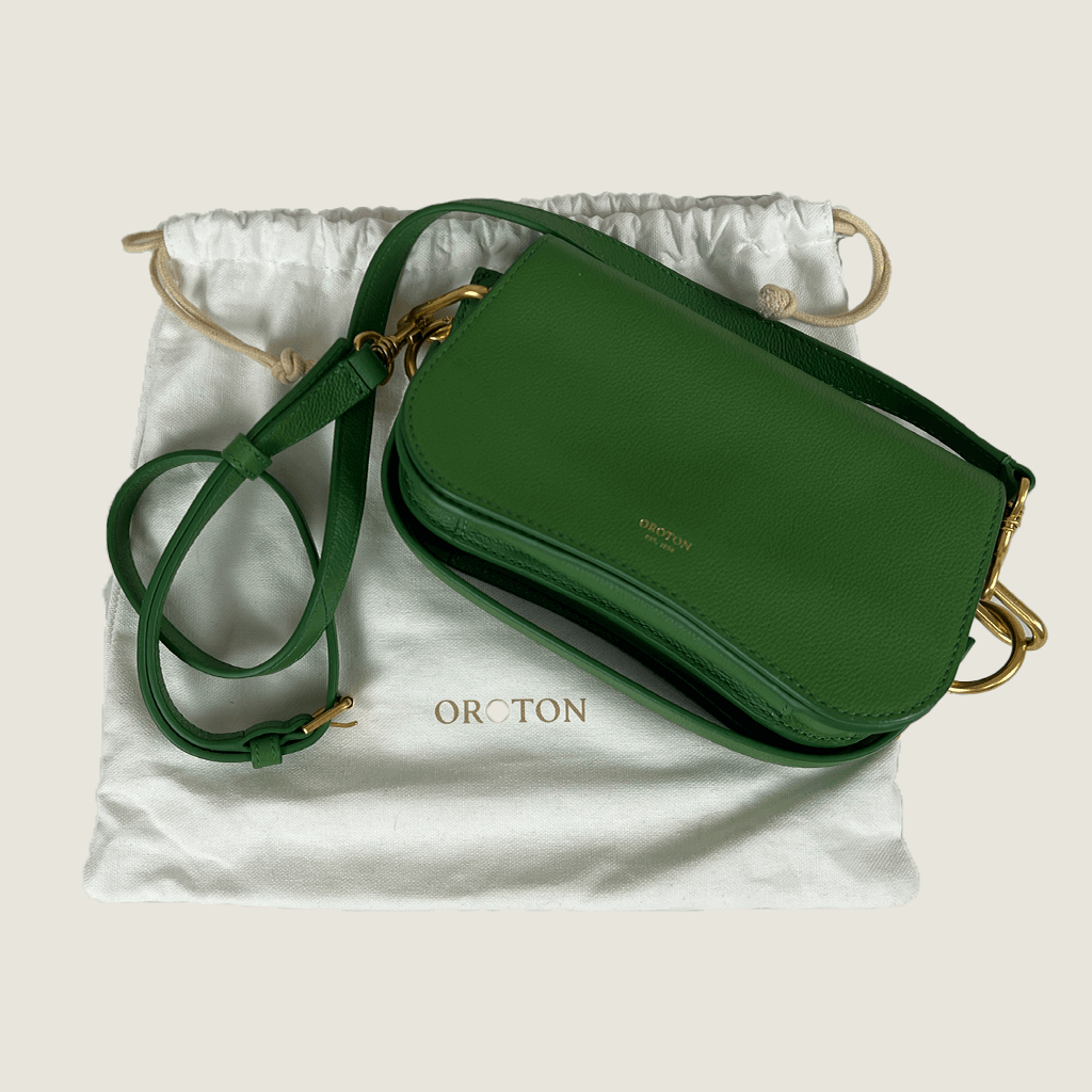 From Above View of the Oroton Green Leather Handbag