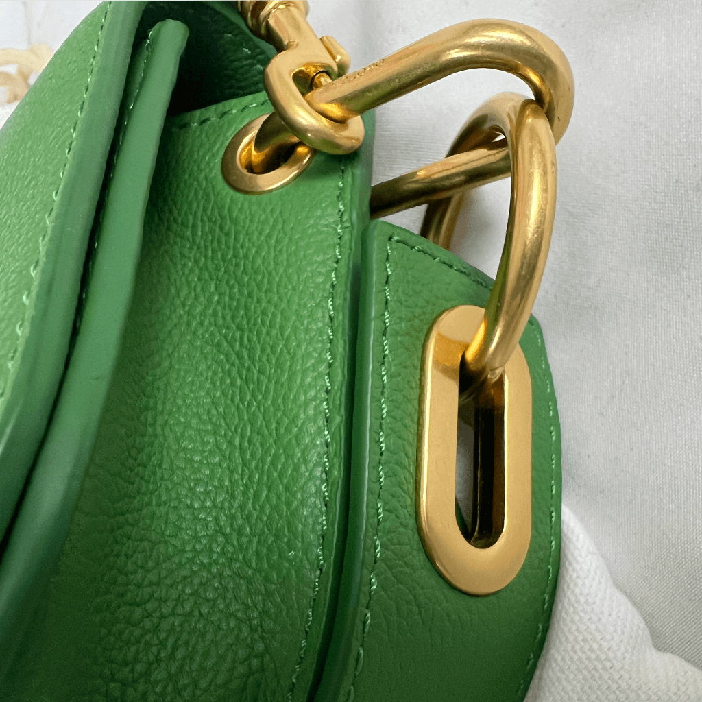 Chain Close Up View of the Oroton Green Leather Handbag