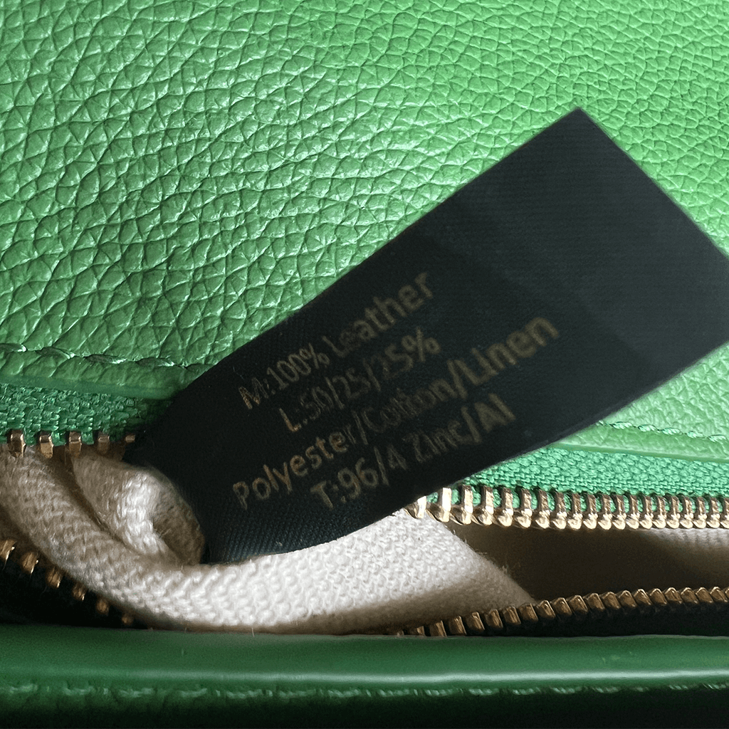 Close up View of the inner Label Oroton Green Leather Handbag