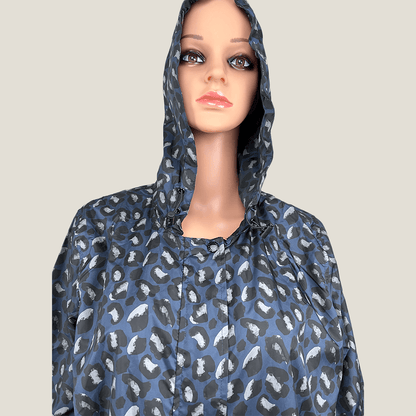 Paqme 3/4 Womens Raincoat Geo Blue Front  Hood