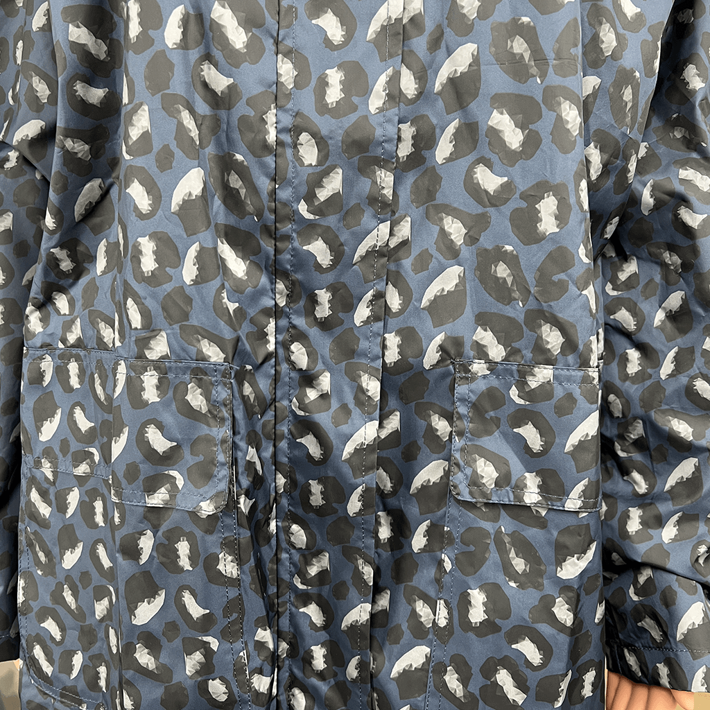 Paqme 3/4 Womens Raincoat Geo Blue Print Detail