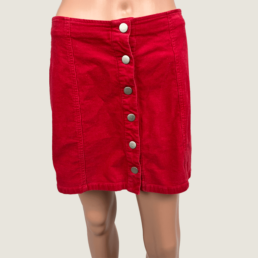 Pare-Basic Cherry Red Mini Corduroy Skirt Front Detail