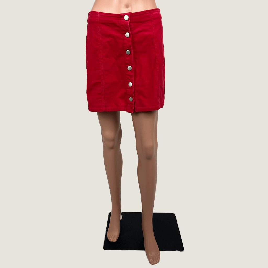 Pare-Basic Cherry Red Mini Corduroy Skirt Front
