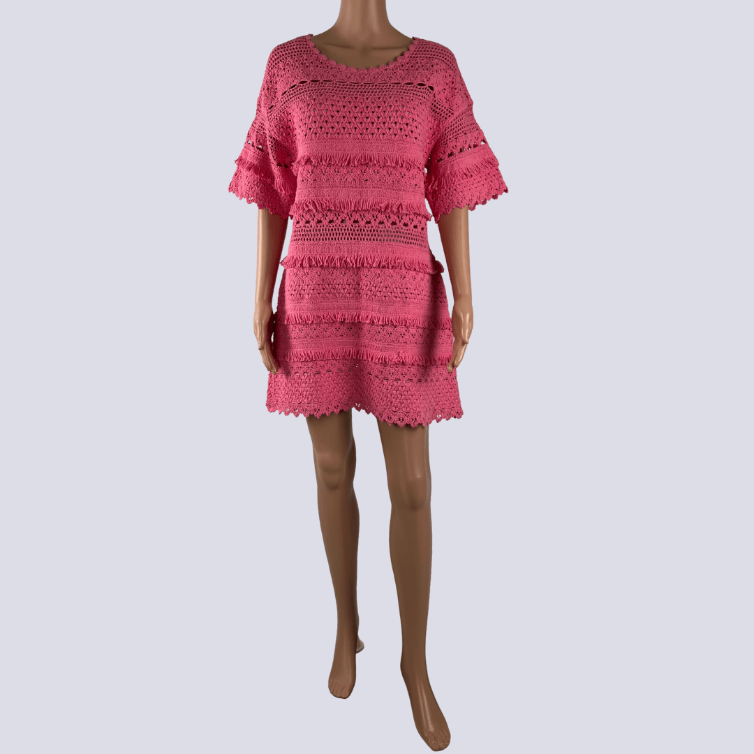 Front view of the Maji Pink Crochet Dress