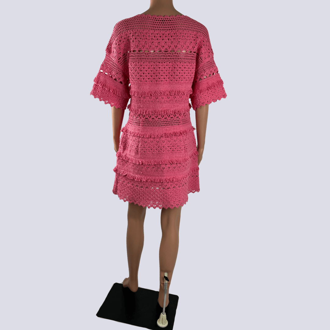 Back view of the Maji Pink Crochet Dress