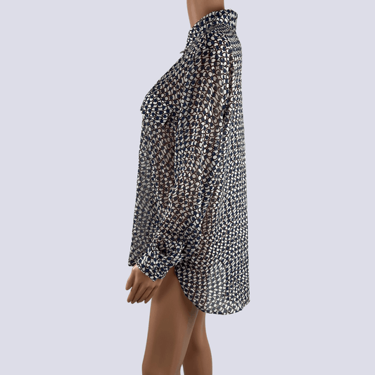 Side view of the Preview sheer shirt