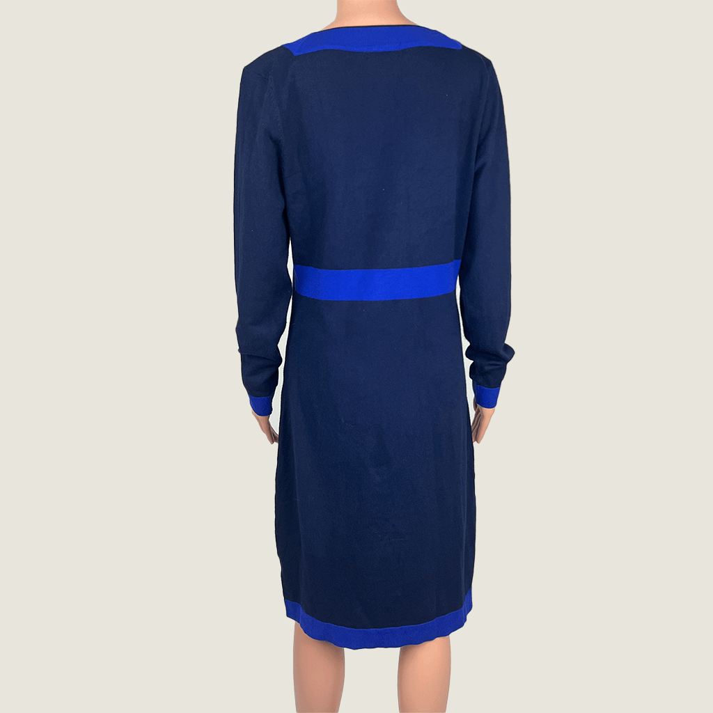 Queenspark Ladies Black Knit Midi Dress With Royal Blue Trim Back