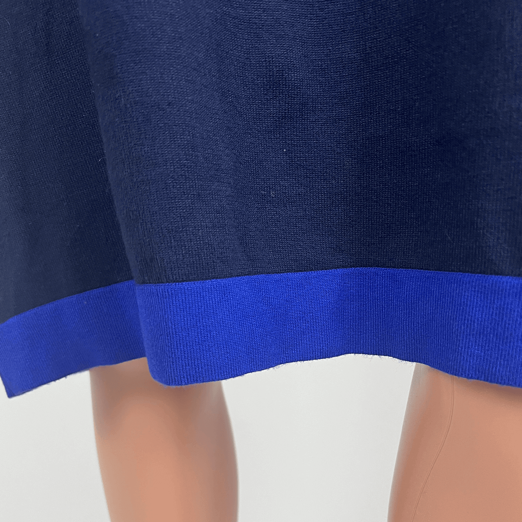 Queenspark Ladies Black Knit Midi Dress With Royal Blue Trim Hem Detail