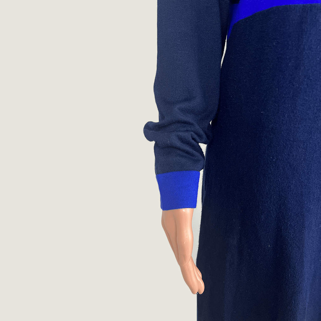 Queenspark Ladies Black Knit Midi Dress With Royal Blue Trim Sleeve Detail