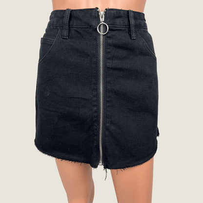 Black Denim Mini Skirt Front Detail