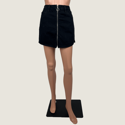Black Denim Mini Skirt Front