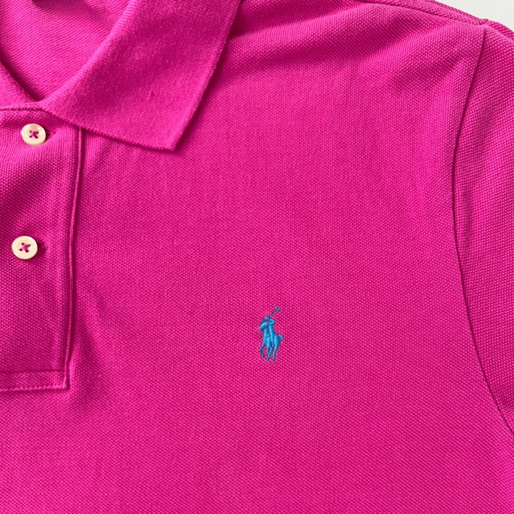 Front logo detail of the pink Ralph Lauren Short Sleeve Men's Polo 