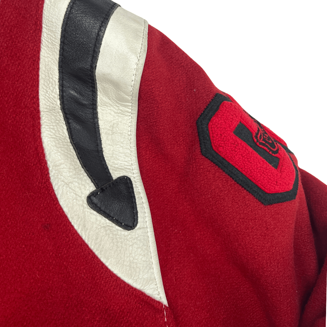 Shoulder detail view of the Red Lakers Jacket