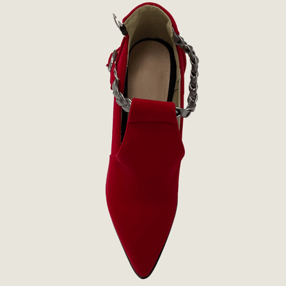Red Faux Suede Shoes With Block Heel Above