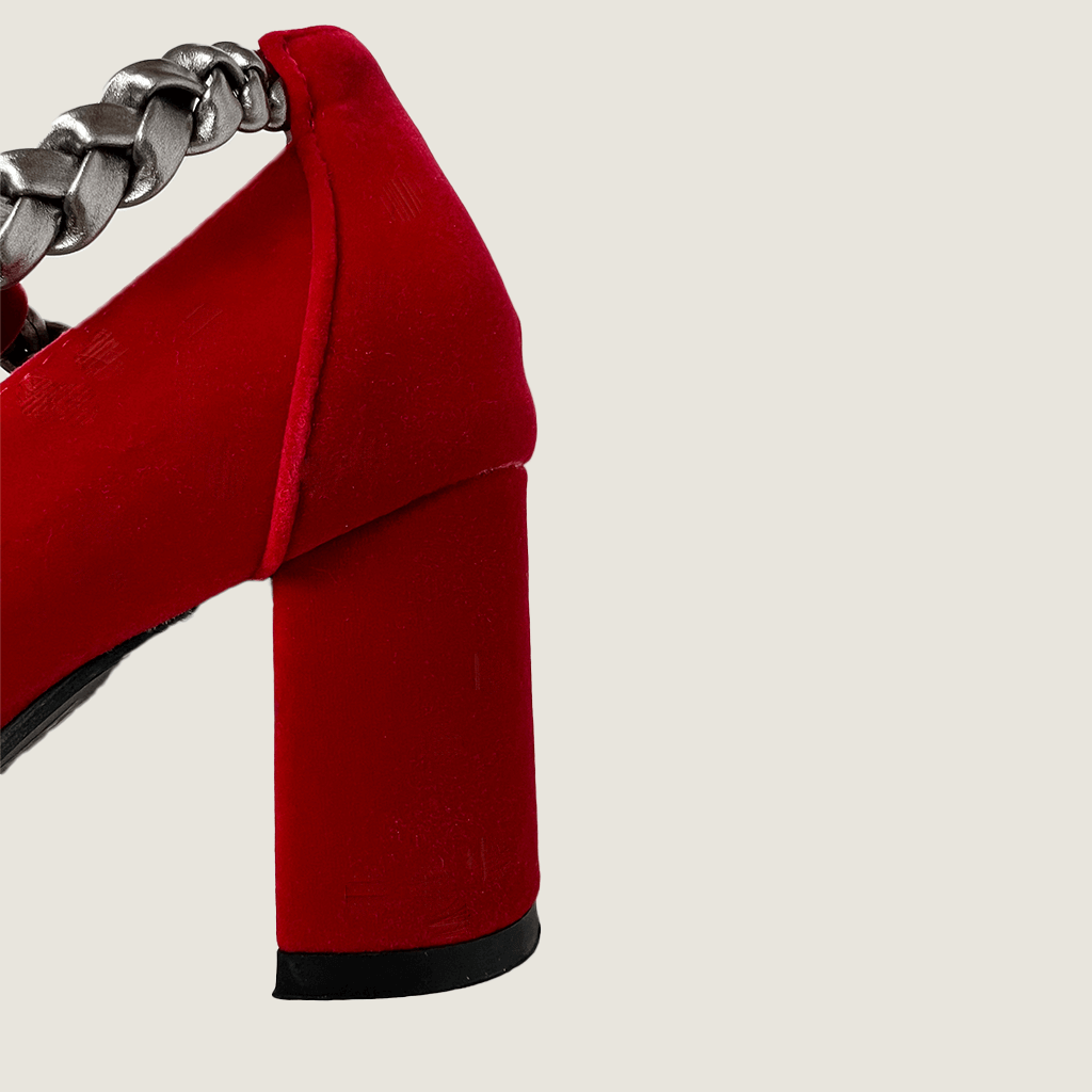 Red Faux Suede Shoes With Block Heel Block Heel