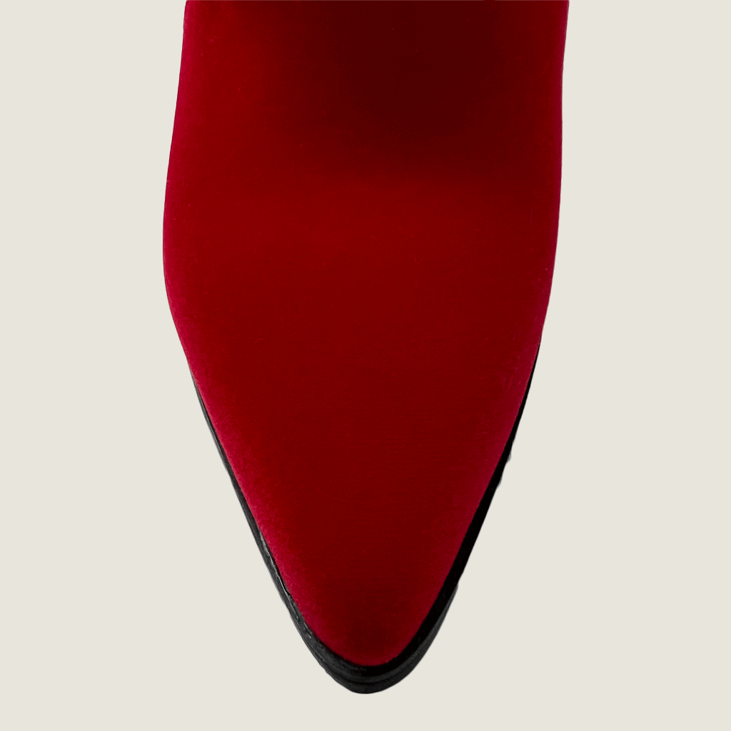 Red Faux Suede Shoes With Block Heel Toe Detail