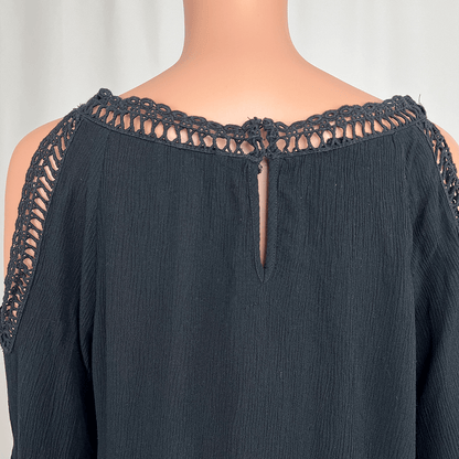 Rockmans Black Long Sleeve Top Lace Detail