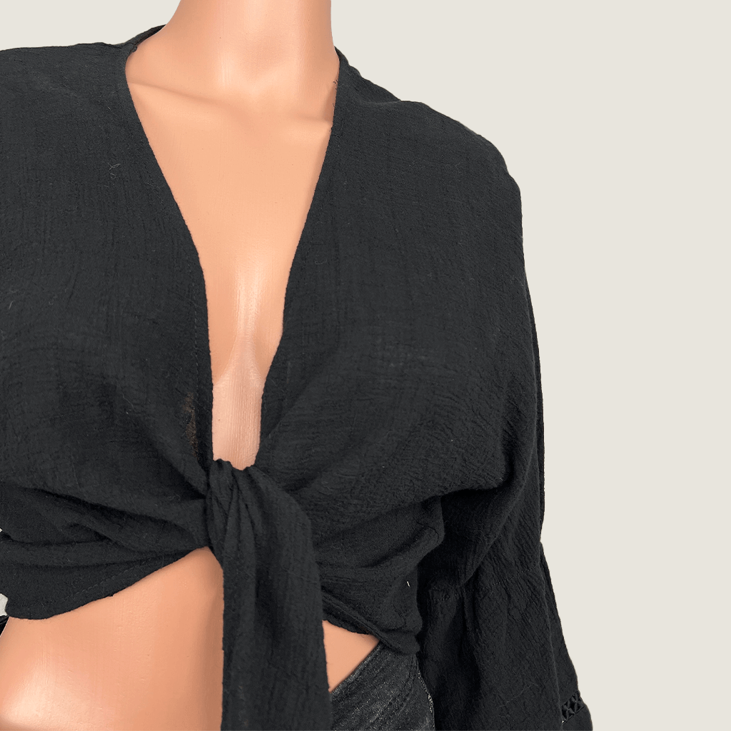 Rumor Black Wrap Top Front Detail