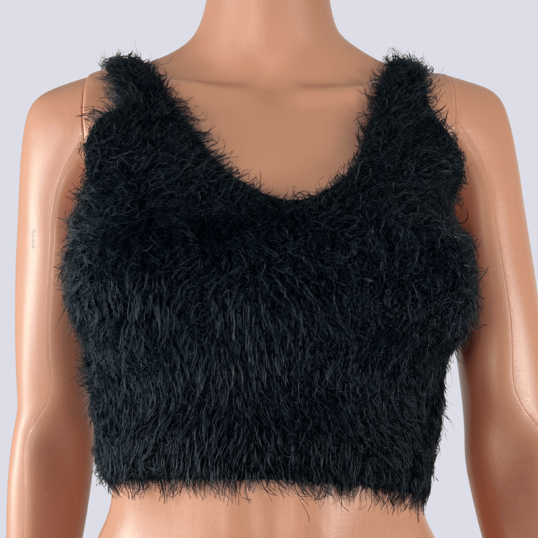 Front view of the Rumor Black Crop Top