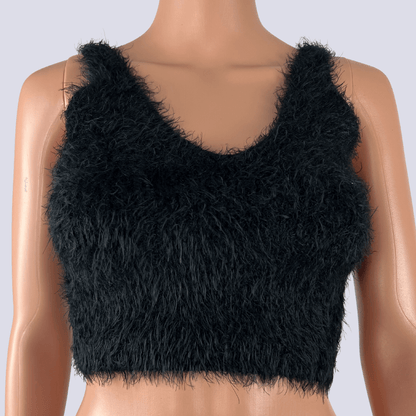 Front view of the Rumor Black Crop Top