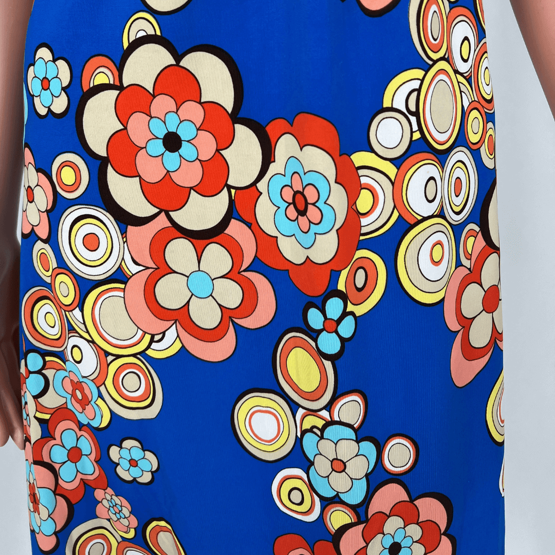 Fabric detail of the SO-U floral halter-neck dress