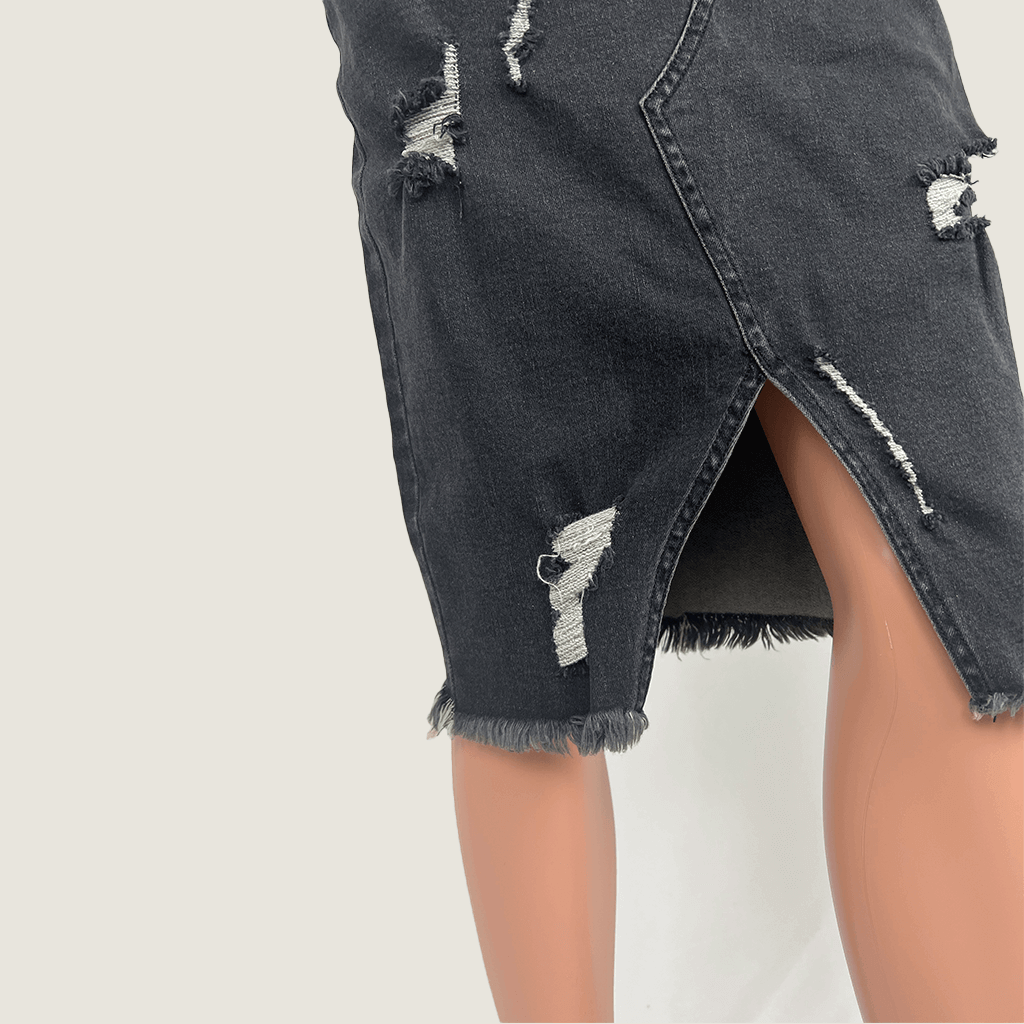 Sass Denim Midi Skirt Front Hem Detail