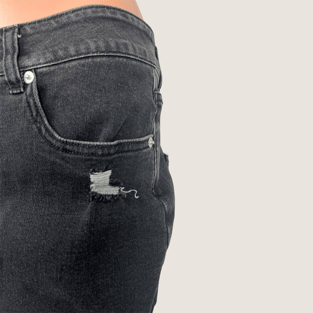 Sass Denim Midi Skirt Front Pocket Detail Left
