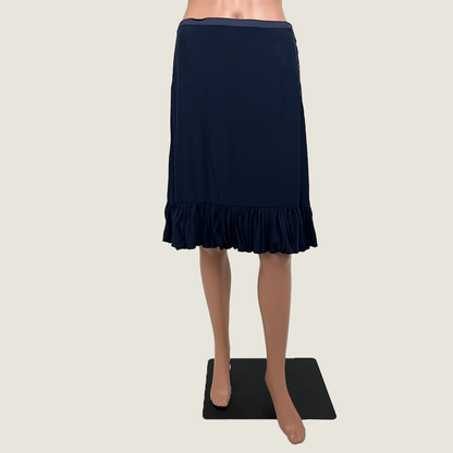 Scanlan & Theodore Blue Silk Ruffle Hem Skirt Front