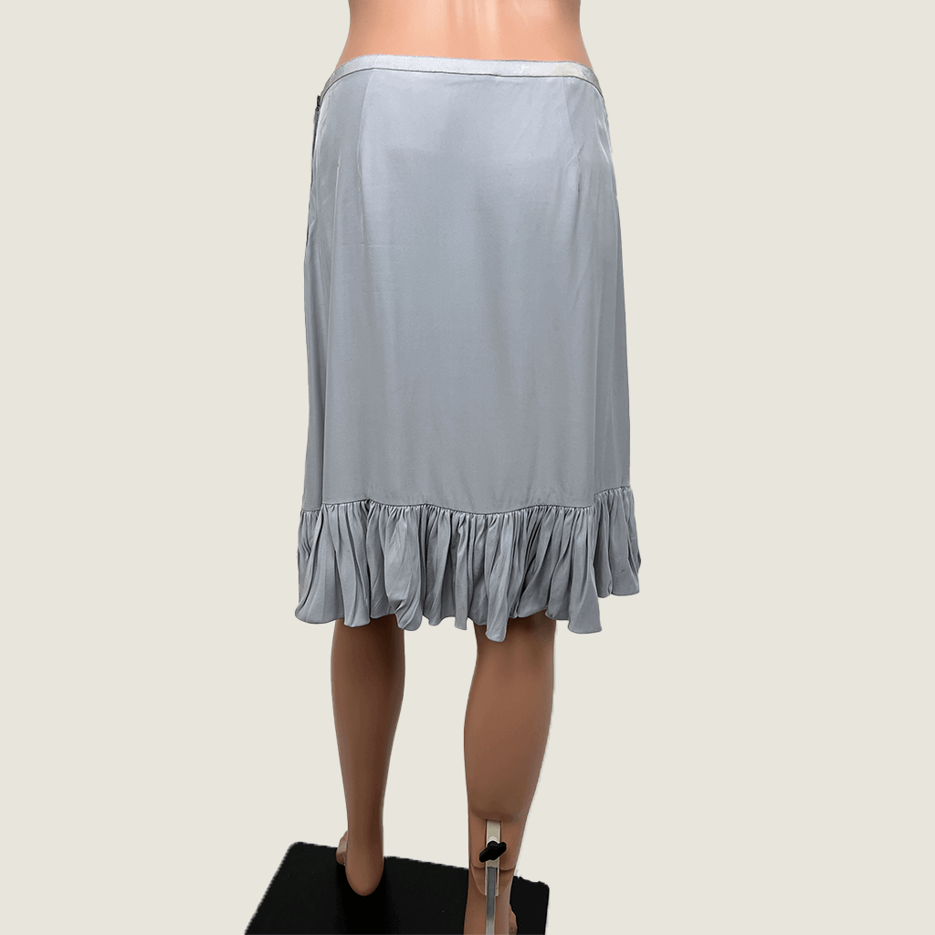 Scanlan & Theodore Grey Silk Ruffle Hem Skirt Back