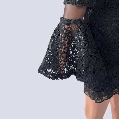 Sleeve detail of the Shareen black lace dress