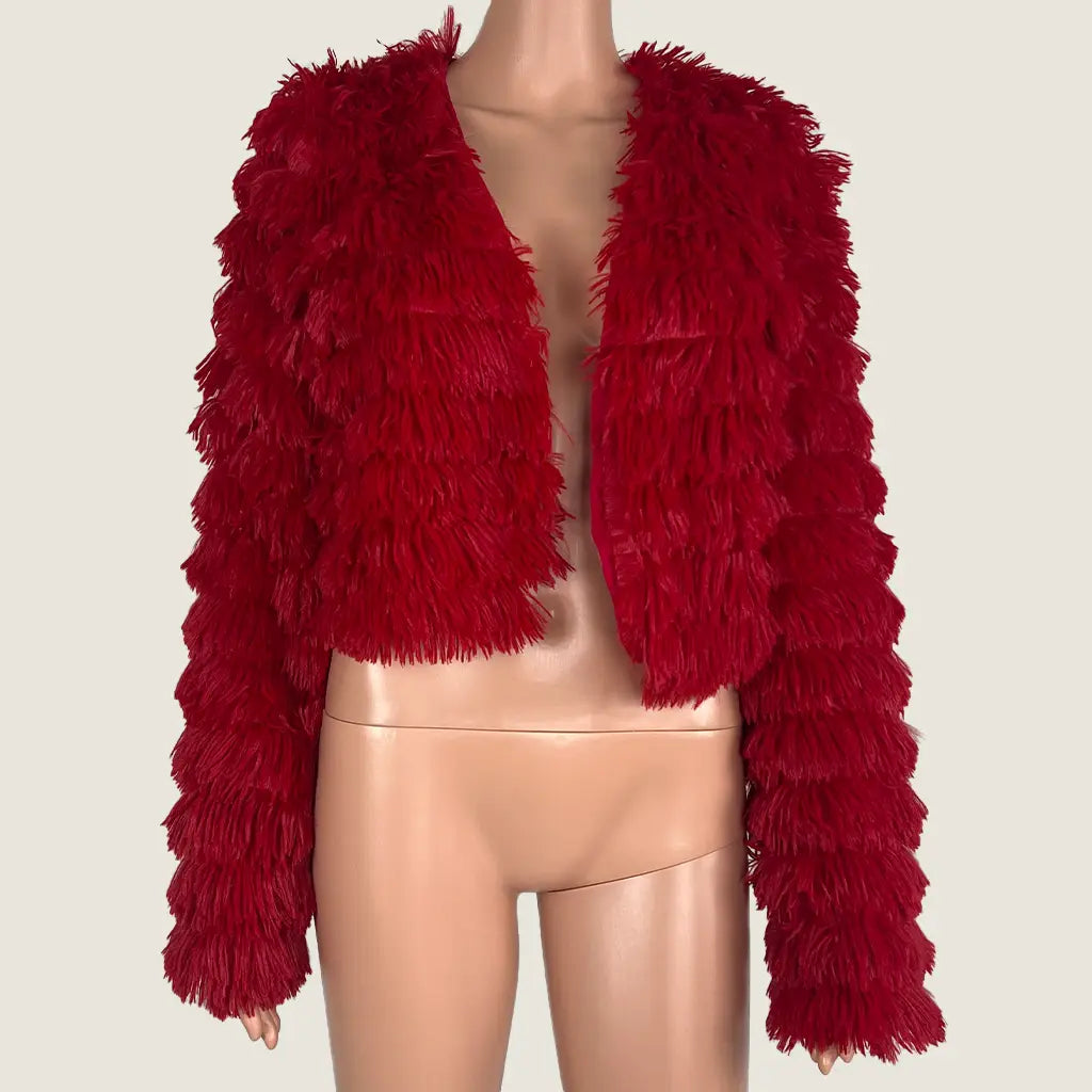 Shein Open Red Fringe Jacket Large