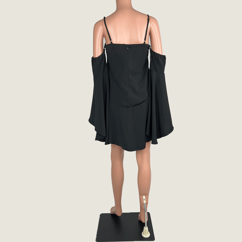 Back view of the Shona Joy Off The Shoulder Bell Sleeve Black 