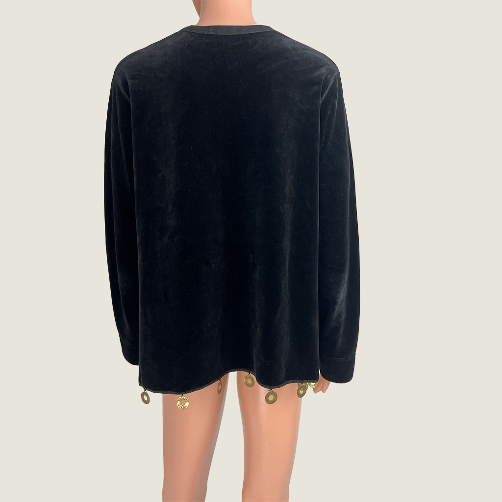 Back view of the Sonia Rykiel long sleeve black velvet top